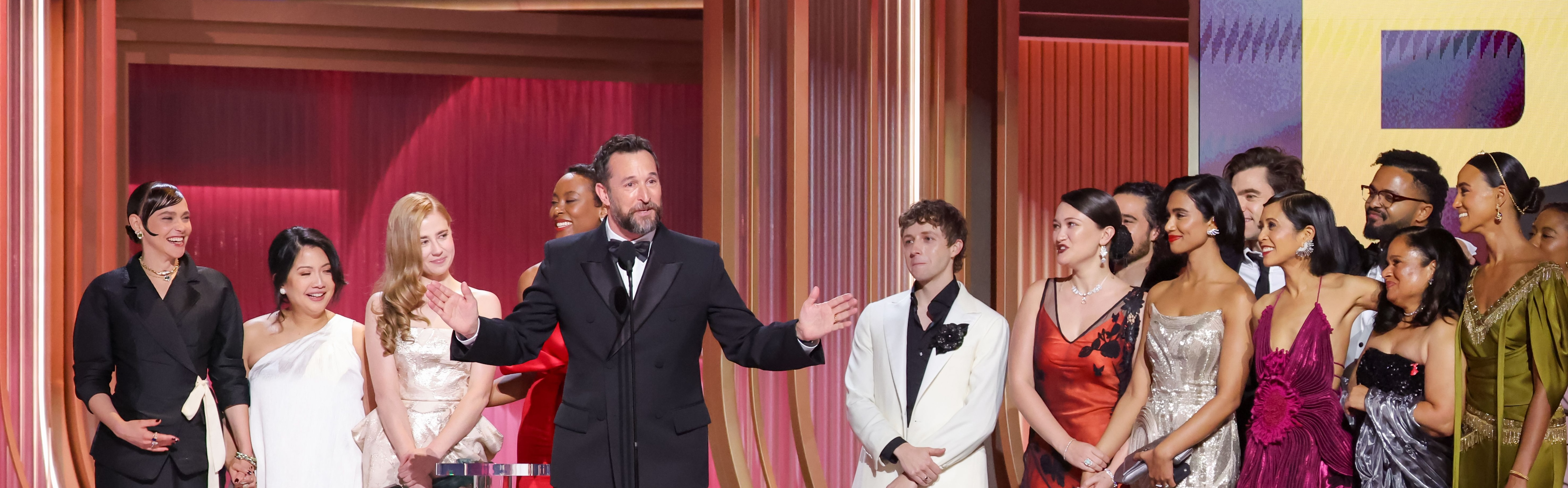 Noah Wiley accepting Actor Award on behalf of the cast of The Pitt 