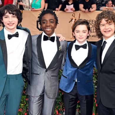 (L-R) Actors Finn Wolfhard, Caleb McLaughlin, Noah Schnapp, and Gaten Matarazzo
